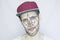 Young bearded hipster in a snapback cap biometric face scan isolated