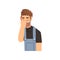 Young Bearded Man in Overalls Covering His Face with Hand, Guy Making Facepalm Gesture, Shame, Headache, Disappointment