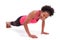 Young beautiful african fitness woman doing push up exercises on