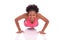 Young beautiful african fitness woman doing push up exercises on