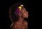 Young beautiful african woman portrait, Isolated over black back