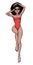 Young beautiful black woman in swimsuit. Beach girl, bikini, summer holidays. Glamour African American model. Vector comic