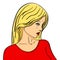 Young, beautiful, blond girl crying. Tear on the face. Vector
