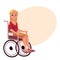 Young beautiful blond woman sitting in wheelchair