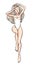 Young beautiful blonde woman in swimsuit. Beach girl, bikini, summer holidays. Glamour model. Vector comic illustration