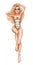 Young beautiful blonde woman in swimsuit. Beach girl pin-up, bikini, summer holidays. Glamour model. Vector comic illustration