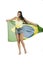 Young beautiful Brazil supporter holding up Brazil flag