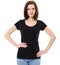 Young beautiful brunette female with blank black shirt. Ready for design or artwork