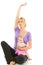 Young beautiful caucasion mom doing baby yoga