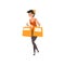 Young beautiful cheerful walking woman with bags, girl enjoying shopping vector Illustration