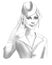 young beautiful comic cartoon female flight attendant black and white sketch