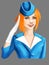 Young beautiful comic cartoon style female flight attendant colorful drawing