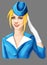 young beautiful comic cartoon style female flight attendant drawing