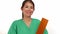 Young beautiful and confident Asian Chinese medicine doctor or hospital nurse woman smiling happy holding medical clipboard