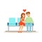 Young beautiful couple in love sitting in the cinema in 3d glasses colorful character vector Illustration