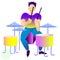 Young beautiful drummer. isolated vector illustration.rendy flat rock stars, pop, jazz, characters. Flat character cartoon