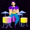 Young beautiful drummer. isolated vector illustration.rendy flat rock stars, pop, jazz, characters. Flat character cartoon