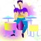 Young beautiful drummer. isolated vector illustration.rendy flat rock stars, pop, jazz, characters. Flat character cartoon