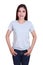 Young beautiful female with blank t-shirt