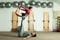 Young beautiful fitness couple workout extreme acrobatic exercise as preparation for the competition, selective focus