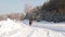 Young beautiful girl jockey riding a horse in winter forest