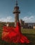 Young, beautiful girl red dress