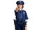 Young beautiful girl wearing police uniform smiling friendly offering handshake as greeting and welcoming