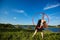 Young beautiful gymnast with hoop