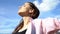 Young beautiful lady enjoying vacations on seaside, freedom inspiration closeup