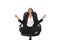 Young beautiful latin american business woman sitting at office chair in lotus posture practicing yoga