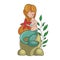 Young beautiful little mermaid sitting on a stone