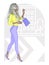 Young beautiful platinum blond woman hailing a cab on a vector background.