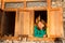 Young beautiful smiling happy woman resting window portrait.