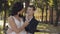 Young and beautiful wedding couple together. Lovely groom and bride. Wedding day. Slow motion