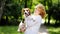 Young beautiful woman with Beagle dog