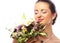 Young beautiful woman with bouquet, Happy day.