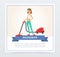 Young beautiful woman cleaning the floor with vacuum cleaner, housewife banner flat vector element for website or mobil