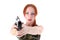 Young beautiful Woman holding Handgun