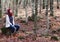 Young beautiful woman in one of the most amazing beech forest in Europe, La Fageda d\'en Jorda, an amazing forest.