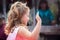 Young beauty queen - Miss Strawberry Festival with crown and pink sequined dress - from Stilwell OK