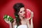 Young beauty woman holding watermelon