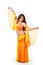 Young belly dancer in yellow and orange costume