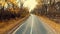 Young biker cycling on a road with a scenic autumn forest