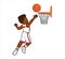 A young black basketball player throws the ball into the basket. Vector in cartoon style