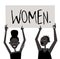 Young Black Character Woman with Poster. Cartoon Style Girls and Feminism Protest Board. Isolated Person and Banner. Flat