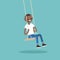 Young black guy sitting on the swing / flat illu