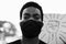Young black man wearing face mask during equal rights protest - Concept of demonstrators on road for Black Lives Matter and I Can