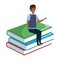 Young black teacher male sitting in books character