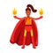 Young black woman in classic red superhero costume with fire in her hands Illustration