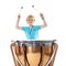 Young blond boy playing kettle drum